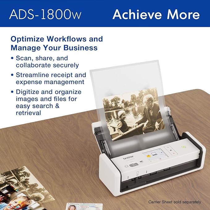 Brother ADS-1800W Wireless Compact Desktop Scanner | Scan Speeds of Up to 30ppm | 2.8" Color Touchscreen