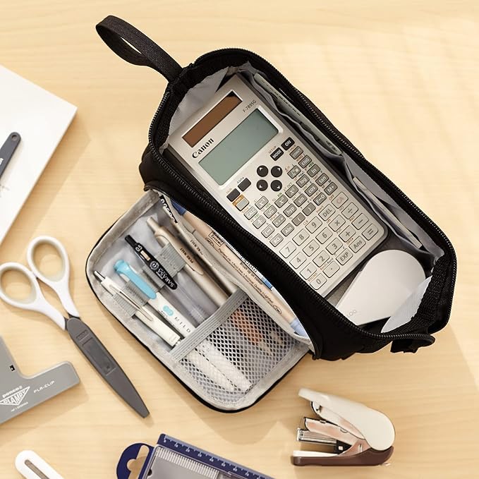 HVOMO Pencil Case Large Capacity Pencil Pouch Handheld Pen Bag Cosmetic Gift for Office School Teen Girl Boy Men Women Adult (Black)