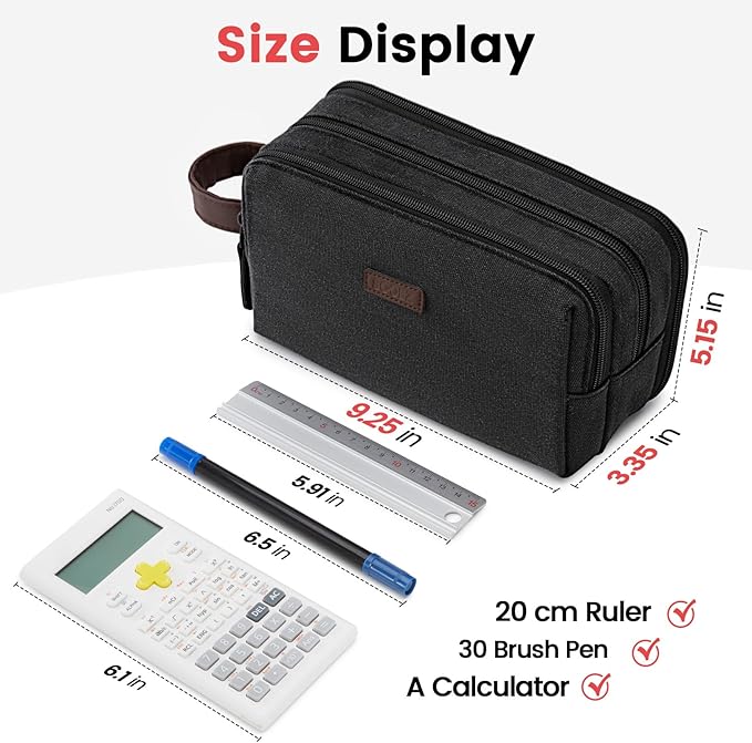 Sooez Large Pencil Case Pouch, Extra Big Pencil Pouch Pencil Bag with PU Handle & Zipper, Sturdy Pen Case with 3 Compartments, Aesthetic School College Supplies Organizer for Men Women Boys, Pink