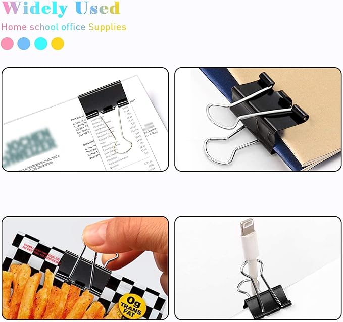 Medium Binder Clips, 72 Pack, 1-1/4 Inch, 1.25 Inch, Standard 32mm, Black, Capacity 0.6 Inch, Metal Paper Clips, Fold Clamp, Office Clips, School & Home Use