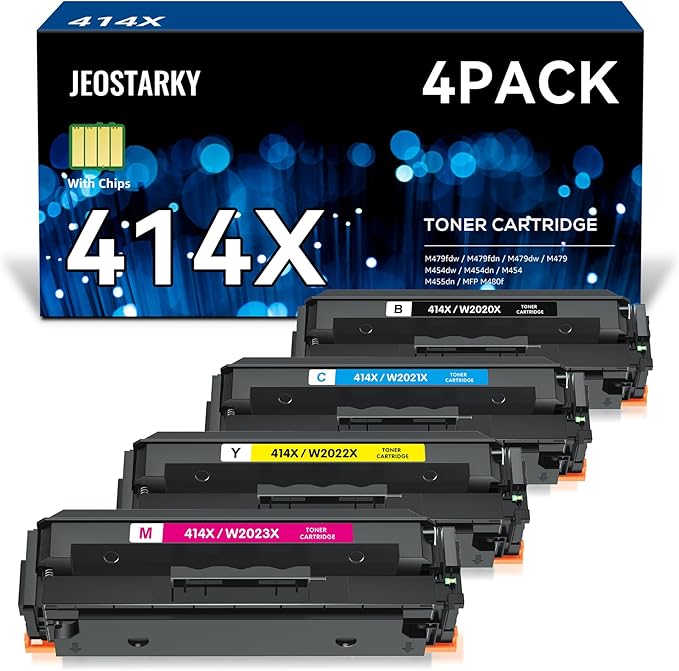 414x Toner Cartridges 4 Pack High Yield Replacement for HP 414x Toner 414a W2020x Compatible with HP Color Laserjet Pro MFP M479fdw M479fdn M454dw M454dn M480f Printer