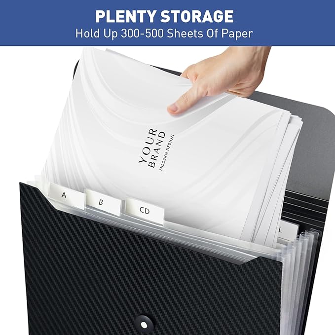 7 Pocket Expanding File Folder with Tab Inserts, Accordian File Organizer Document Receipt Organizer, Accordion Folder File Keeper A4 Letter Size, for School Home Office, Black