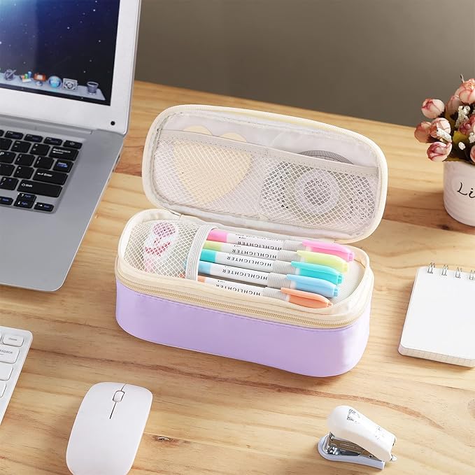 Dugio Big Pencil Case for Girls Organizer Pencil Bag with Zipper Pencil Pouch for School Teens Kids Aesthetic Large Pencil Pouch Purple