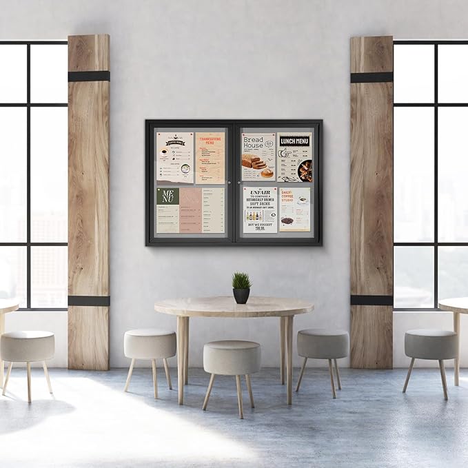 SWANCROWN Enclosed Bulletin Board 48x36in, Outdoor Bulletin Board Weatherproof for Office School Commerce, Grey Felt, Black Aluminum Frame