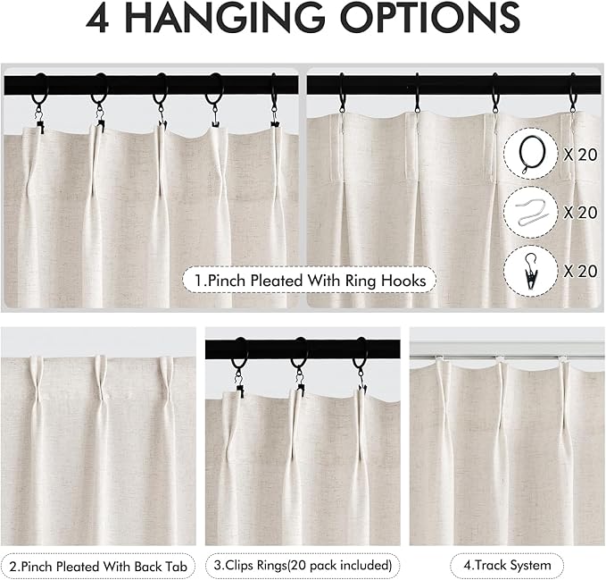 Memory Trained Pinch Pleated Curtains 72 Inches Long, Viral Linen Pinch Pleat - Image 2