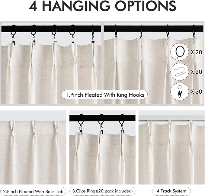 Memory Trained Pinch Pleated Curtains 100 Inches Long, Viral Linen Pinch Pleat - Image 2
