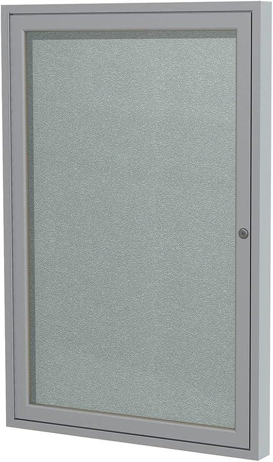 Ghent 36"x24" 1-Door Outdoor Enclosed Vinyl Bulletin Board, Shatter Resistant, with Lock, Satin Aluminum Frame - Silver (PA13624VX-193), Made in The USA
