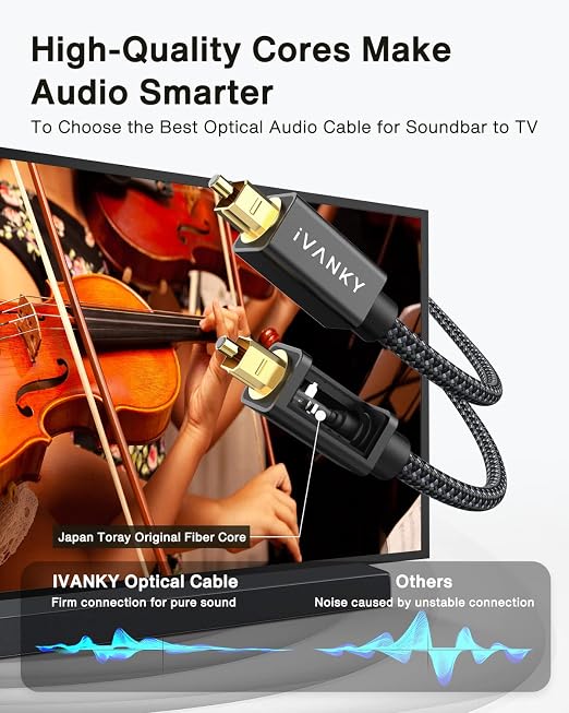 IVANKY Optical Audio Cable 10ft/3M, Nylon Braided, 24K Gold-Plated, Slim Metal - Image 5