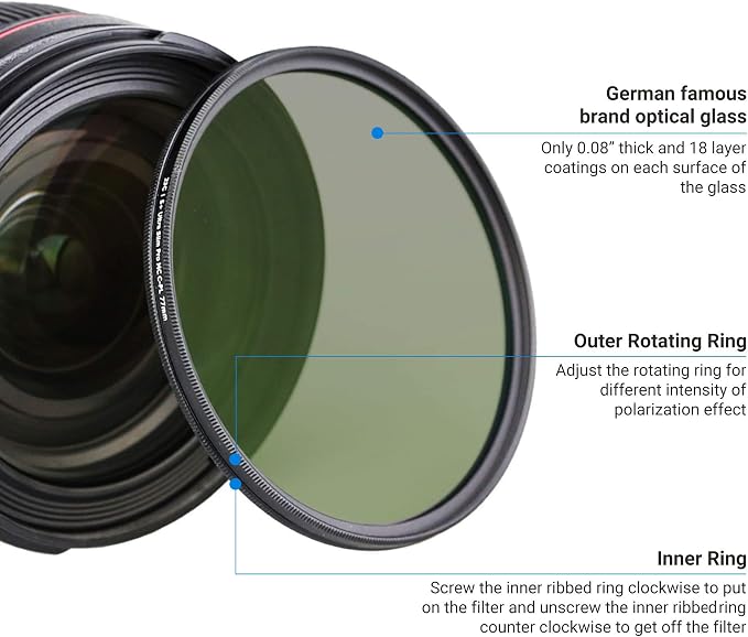 JJC Professional 82mm Circular Polarizer Polarizing HD 18-Layer CPL Filter - Image 4