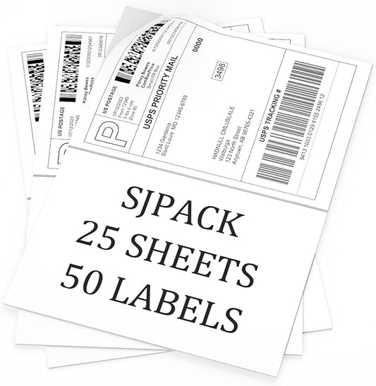 50 Half Sheet Self Adhesive Shipping Labels, 8.5" x 5.5" Address Labels for Laser & Inkjet Printers(50 labels-25 Sheet)
