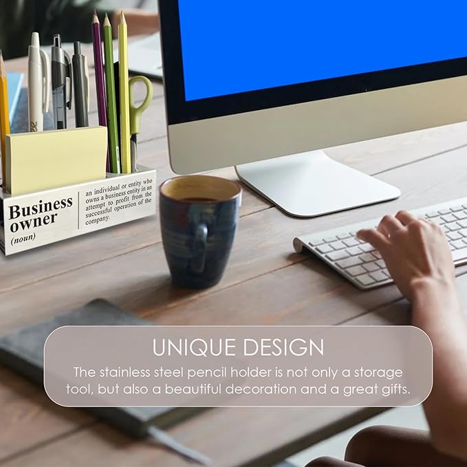 New Business Owner Definition, Business Owner Gifts for Women, Men, Boss Desk Decor Stainless Steel Pen Pencil Holders WCC52