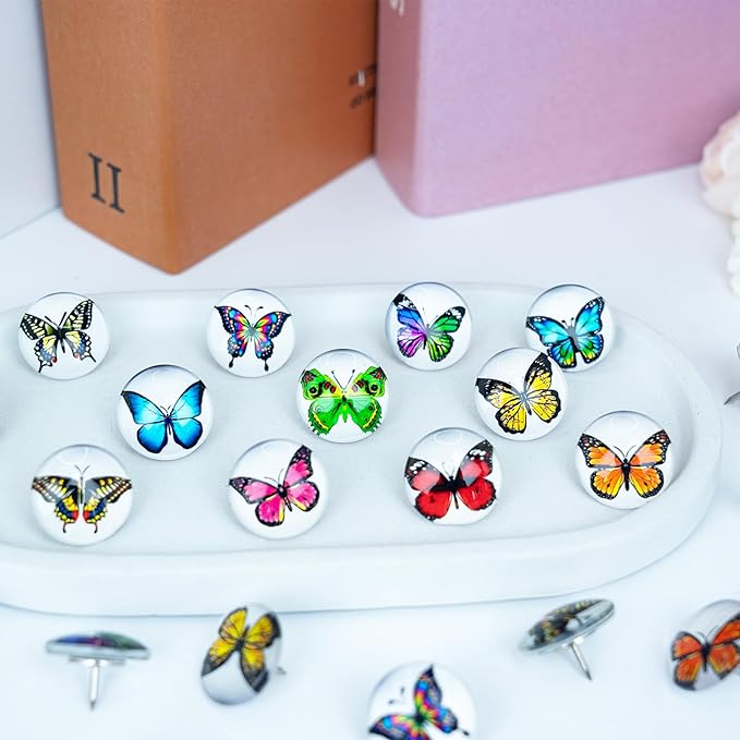 24Pcs Butterfly Push pins，Decorative Push Pins,Cute Push Pins,Thumb Tacks for Bulletin Board Office Organization or Home(24-Butterfly)