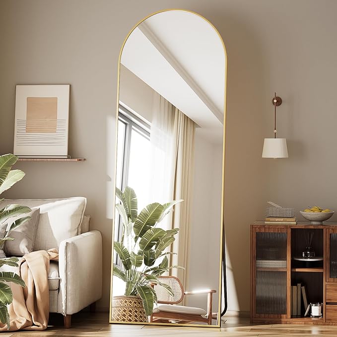 26x71 Inch Full Body Mirror - Large Arched Full Length Mirror with Stand Aluminum Frame Wall Mounted Leaning for Bedroom Living Room