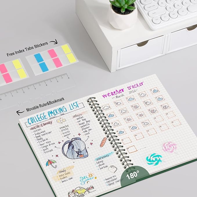 AHGXG Graph Paper Notebook - Spiral Notebook Journal 160 Pages, A5 Graph Notebook 5.7" x 8.3", 100 gsm Thick Grid Paper, Waterproof Plastic Cover, for School Writing Engineering Math, Green