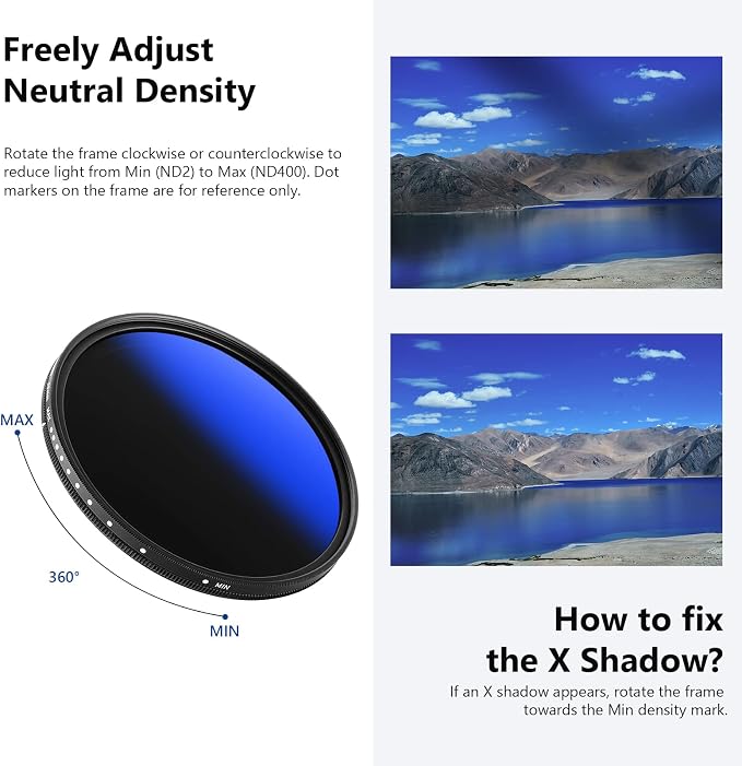 NEEWER 55mm Variable ND Filter ND2-ND400, Neutral Density Filter, Water and - Image 7