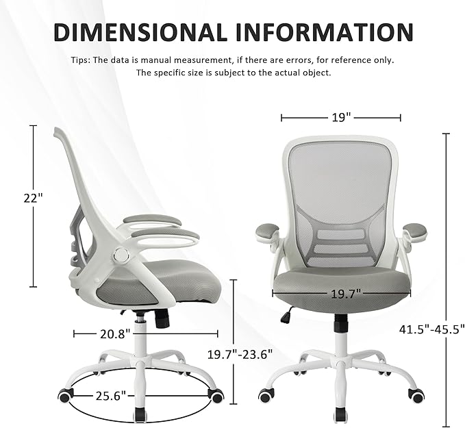 HYLONE Office Chair Ergonomic Desk Chair with Adjustable Armrests, Mesh Executive Chair, Home Office Computer Chairs for Long Hours(Grey)