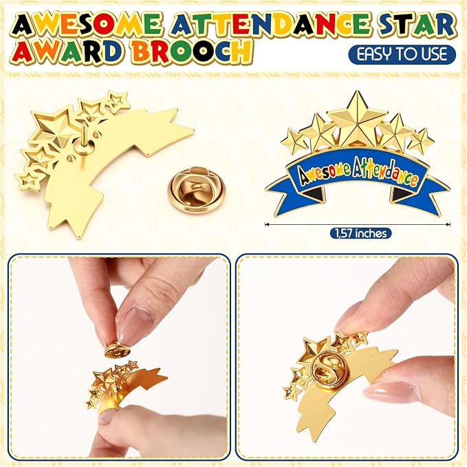 Huquary 150 Pcs Perfect Awesome Attendance Awards Awesome Attendance Star Lapel - Image 2