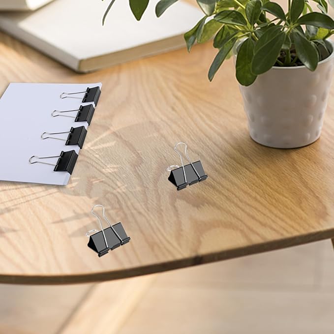 Ufmarine Medium Binder Clips 1.25 Inch Length, (120 Pcs) Black Medium Paper Clips for Office