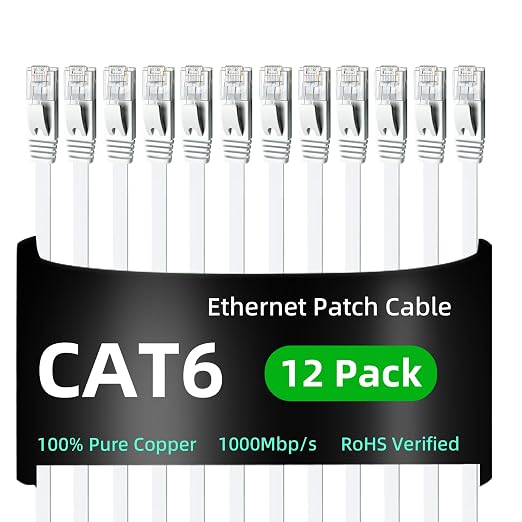 Yauhody CAT 6 Ethernet Cable 15ft 12-Pack White, High Speed Solid Flat CAT6 by Yauhody