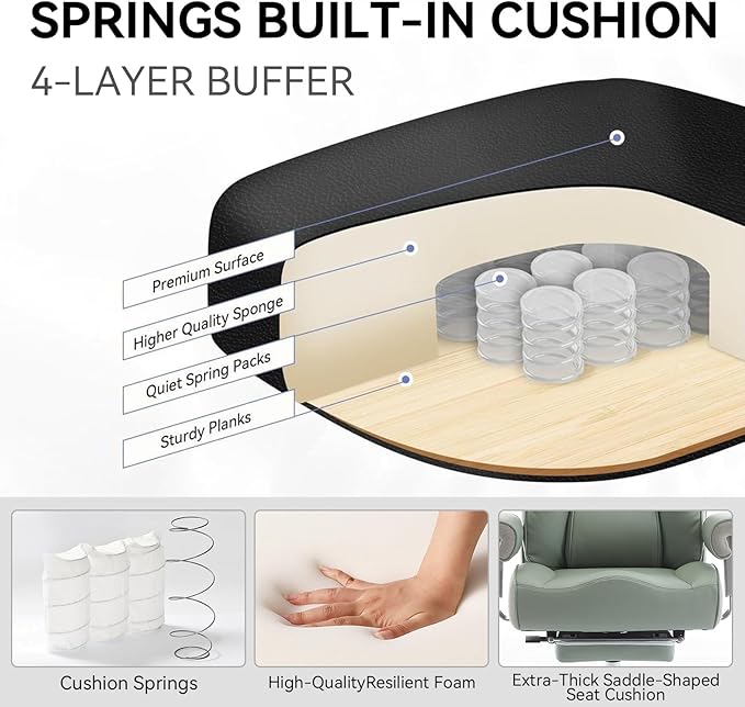 Efomao Big and Tall Green Office Chair 450LBS – Ergonomic High-Back Executive Chair with Footrest, Adjustable Padded Armrests, PU Leather Computer Chair with Lumbar Support for Home or Office，Green