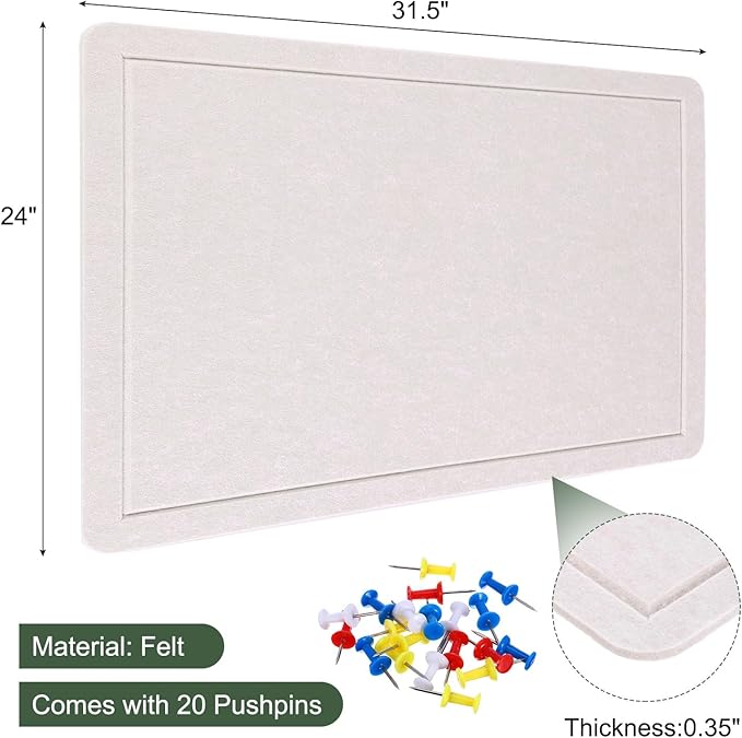 YOKIVE Felt Bulletin Board, 31.5 x 24 -Inch Foldable Decorative Pin Board Self Adhesive Felt Cork Board with 20 Pushpins, Great for Wall, Photo Display, Paste Note, Schedule(Light Camel)