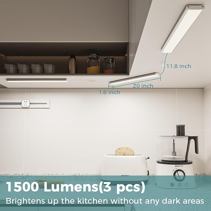 ASOKO Under Cabinet Led Light Plug in, Dimmable Daylight White 4000K, 6 Pack 12 - Image 2