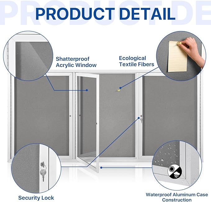 SWANCROWN Outdoor Bulletin Board 94x48in, Enclosed Bulletin Board with Locking Door for Office School Commerce, Grey Felt, Sliver Aluminum Frame