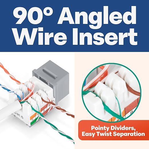 Everest 90° Angled RJ45 Cat6 Keystone Jacks 50-Pack in Gray - Image 3