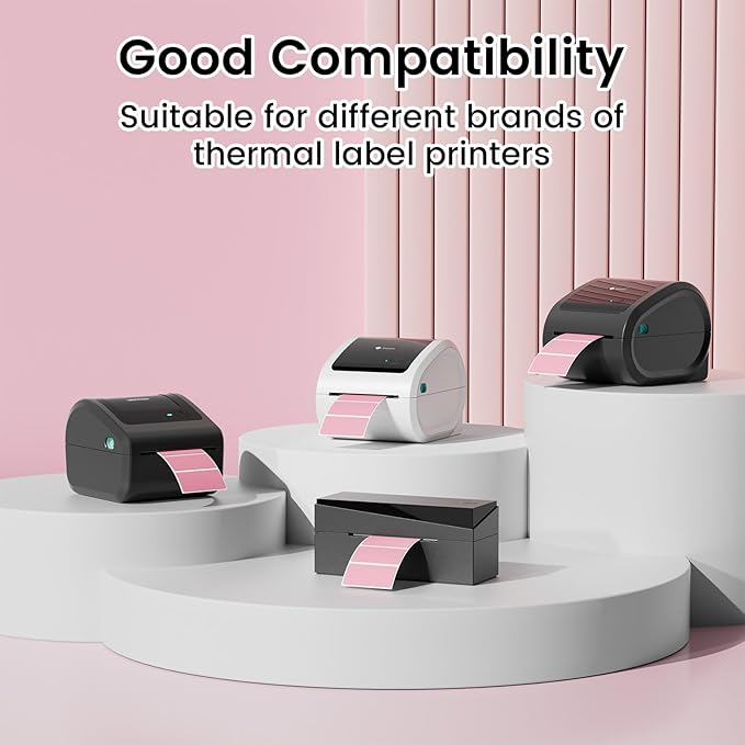2.25x1.25 Inch Thermal Labels Pink, Holographic Sliver Barcode Thermal Labels for Thermal Printer and Small Business, Multi-Purpose Rectangle Stickers, 500 Sheets/Roll