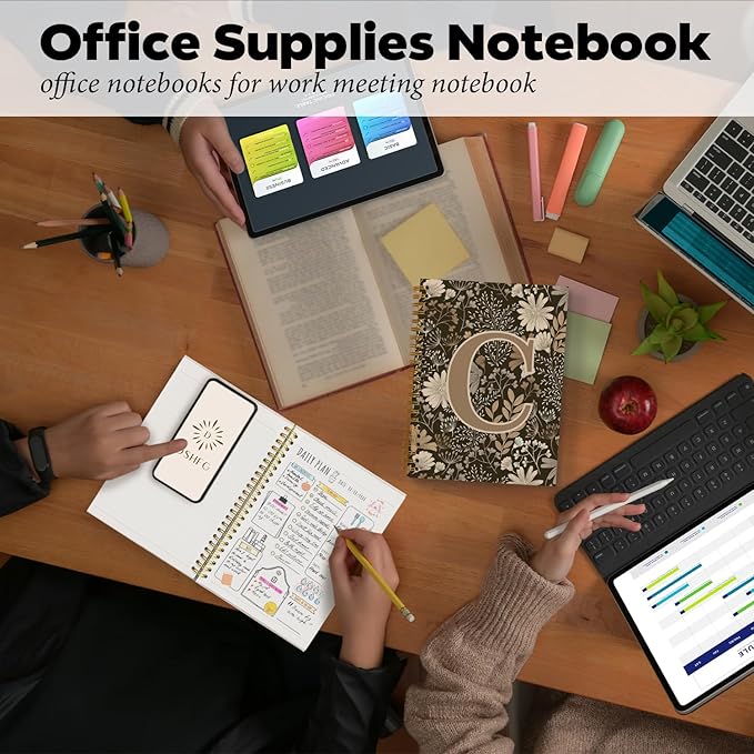 Initial C Personalized Journal Notebook, Boho Floral Journaling Notebooks for Women Girls, Costom Monogrammed Gifts for Women Mom Girls Friends, Letter Spiral Notebook, 5.5x8.3