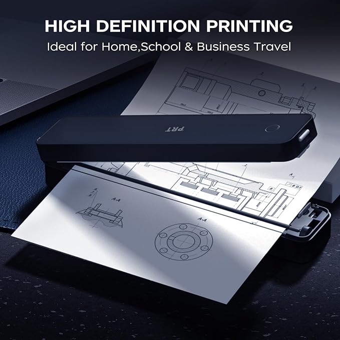 PRT Thermal Portable Printer Wireless for Travel, Inkless Bluetooth Support 8.5"x11" US Letter, A4, Compatible with iOS, Android, Laptop, Mobile Printer for Office, Vehicle, Home Use