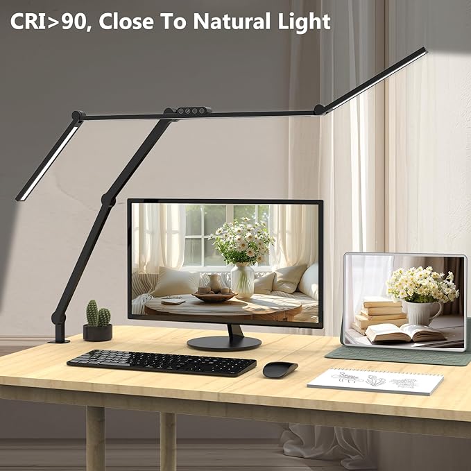 Micomlan 36W Bright Led Desk Lamp with Clamp, 47 Inches Long Architect Desk Lamp Home Office, Dimmable Table Light with Remote Adjustable Monitor Light Bar Tall Office Lighting for Computer Desktop