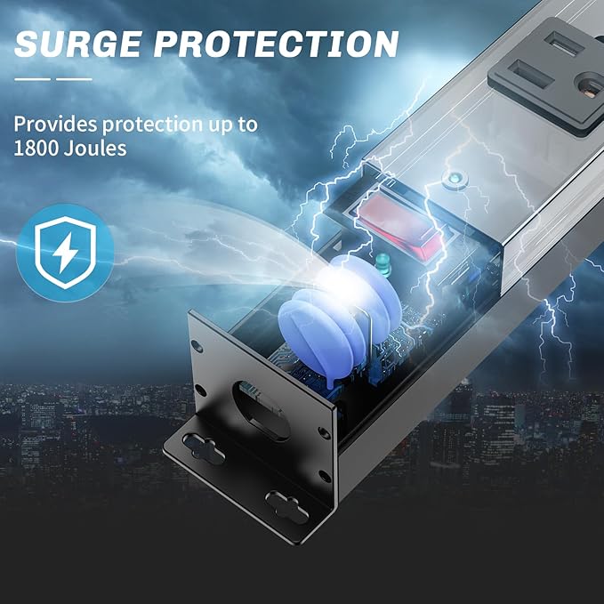 12 Outlet Surge Protector Metal Power Strip, 1800J Mountable Power Outlet, Heavy Duty Workshop Metal Power Strip for Commercial, Industrial, School and Home,15A 125V 1875W (6FT)