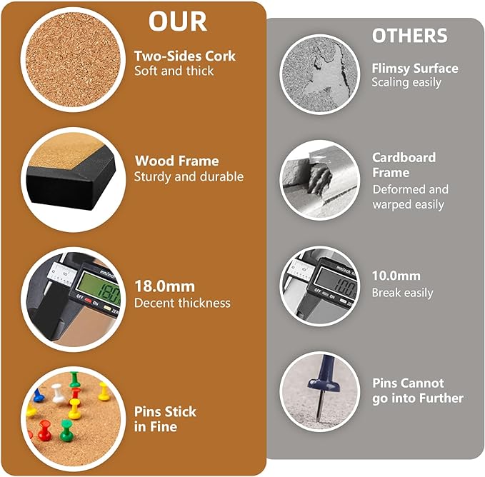 16” x 24” Cork Boards for Walls with Black Wooden Frame 1pack, Double Sided Office Board for Wall Organizer, Bulletins Board Decorative Hanging Pin Board for School, Home & Office, Notice Board