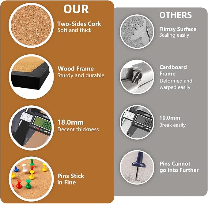 20” x 28” Cork Boards for Walls with Black Wooden Frame 1pack, Whiteboard and Cork Board Combo Double Sided Office Board for Wall Organizer, Bulletins Board Hanging Pin Board for School Home Office