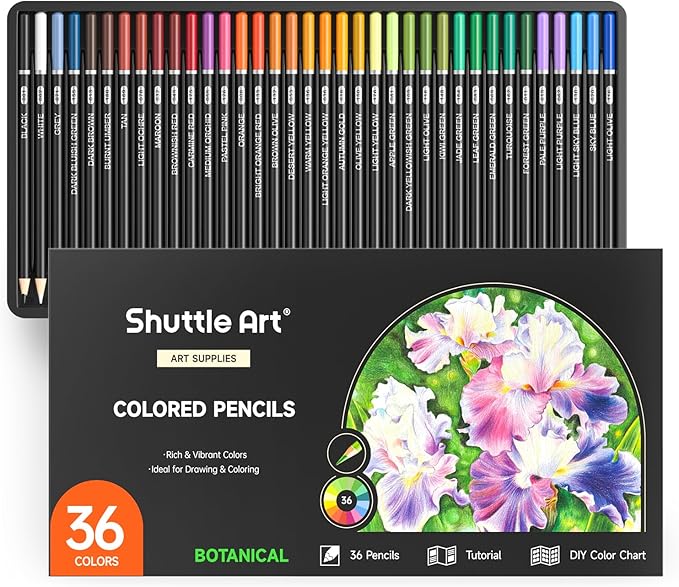 Shuttle Art 36 Colored Pencils, Botanical Themed Colored Pencils for Adult, Soft Core Color Pencils, Coloring Pencils for Adults Kids Artists Beginners Drawing Coloring Sketching