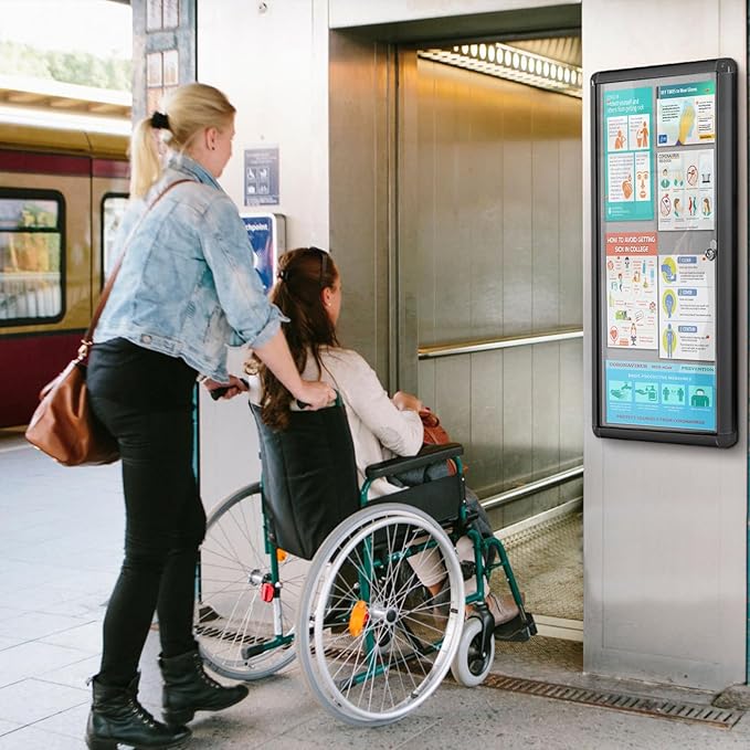Enclosed Bulletin Board,Lockable Noticeboard with Locking Door,Wall Display Case for Indoor, Tamperproof and Shatter Resistant, Black, Aluminum Frame, 38 x 14 in
