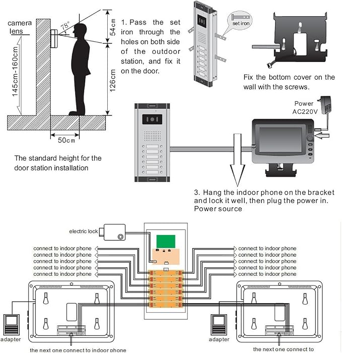 2 Units Apartment Video Intercom System, 7 Inch Monitor Wired Video Doorbell - Image 9