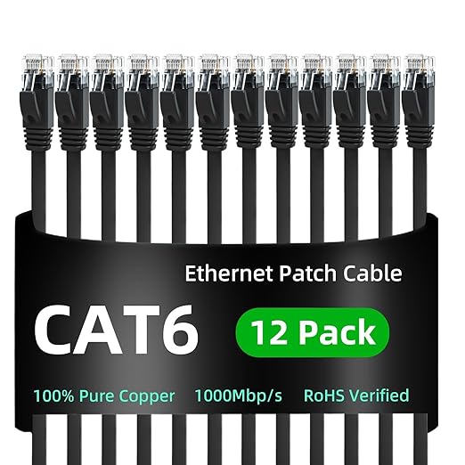 Yauhody CAT 6 Ethernet Cable 3ft 12-Pack Black, High Speed Solid Flat CAT6 by Yauhody