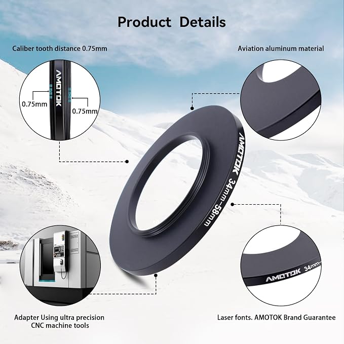 34mm Lens to 58mm Camera Lens Adapter, 34mm-58mm Filter Step up Rings, - Image 3