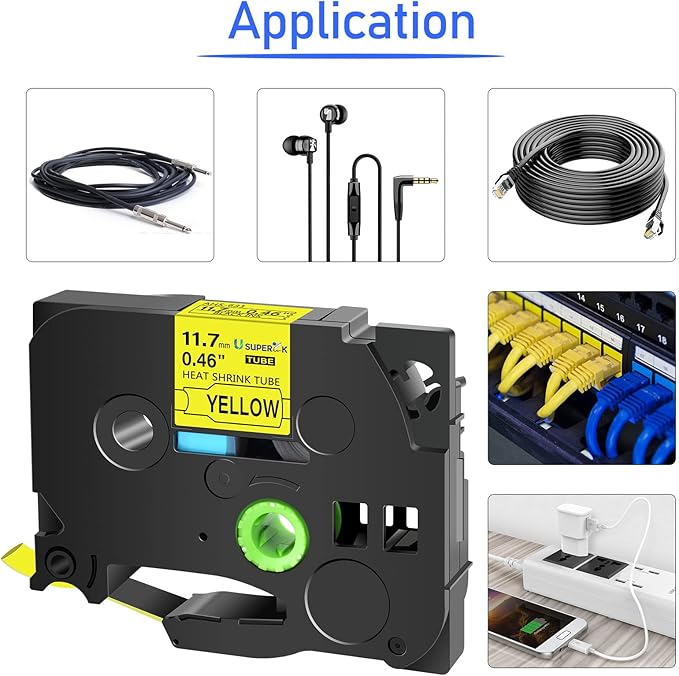 10 Pack Compatible for Ptouch HSe-631 HSe631 HS-631 HS631 Black on Yellow 11.7mm 0.46'' Heat Shrink Tubing Label Tape for Wire Cable use in PT-P710BT P700 P750W P900 Label Printer