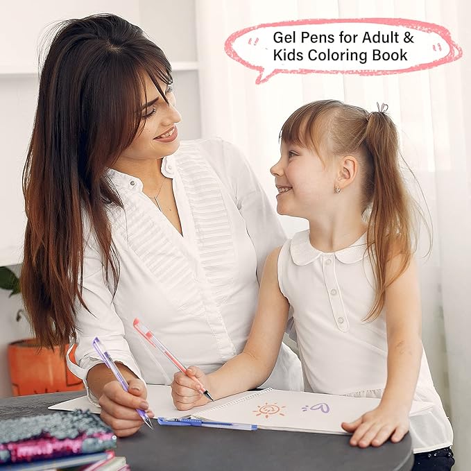 Gel Pens for Adult Coloring Book, 312 Pack Artist Colored Pens with 40% More Ink, Glitter Gel Pens with Case and Coloring Book, Perfect Art Supplies for Adults Kids for Coloring