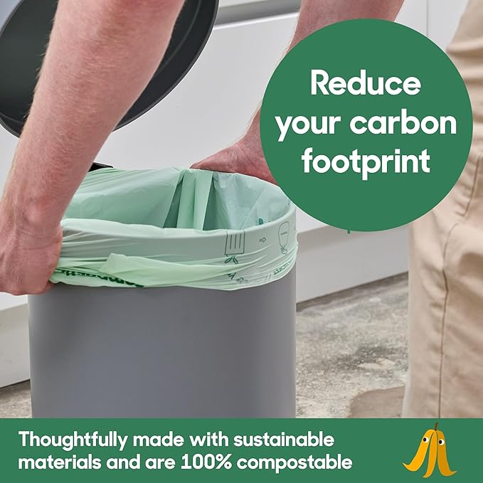 Home Compostable Trash Bags, 13 Gallon Tall Kitchen Rubbish Bags (23” x 29”), Extra Strong & Quickly Breaks Down, 100 Count