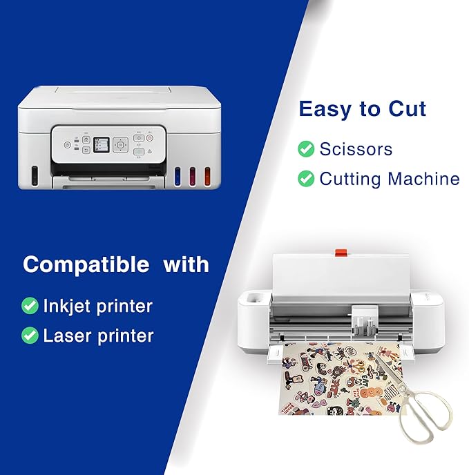 8x10 Printable Vinyl Sticker Paper Waterproof, Removable Self Adhesive Vinyl Sticker Sheets for Inkjet and Laser printer, 30 Pack, 8R Size, Glossy White