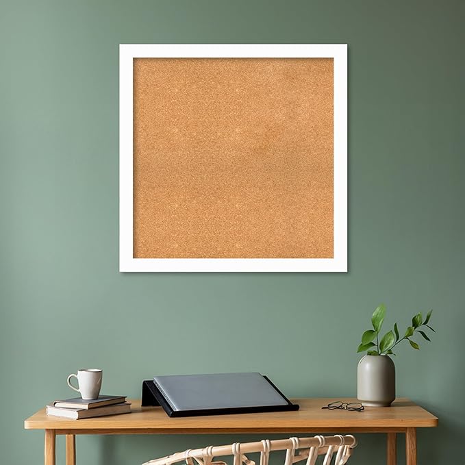 Amanti Art Natural Cork Board for Wall, 33x33 Vision Board with White Frame, Large Corkboard Office Decor for Home Organization, Casual Corkboard Pinboard to Display Items for Home Organization in