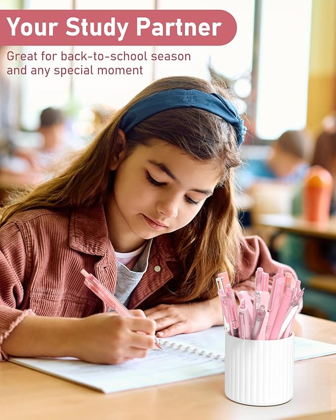 Four Candies 14Pack Pastel Gel Ink Pen Set,Cute Retractable 0.5mm Fine Point Pen,Note Taking Aesthetic Pens,12 Pack Black Ink Pens with 2Pack Highlighter, Smooth Writing Pens for School, Office(Brown)