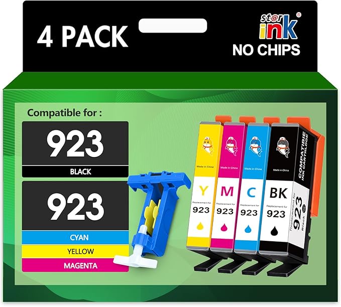 923 Ink Cartridges Combo Pack Without Chip Replacement for HP 923 Ink Cartridges for hp Printers Work for HP OfficeJet 8130e 8135e 8138e 8139e 8130 OfficeJet 8120 8122e 8123 Printer,4 Pack