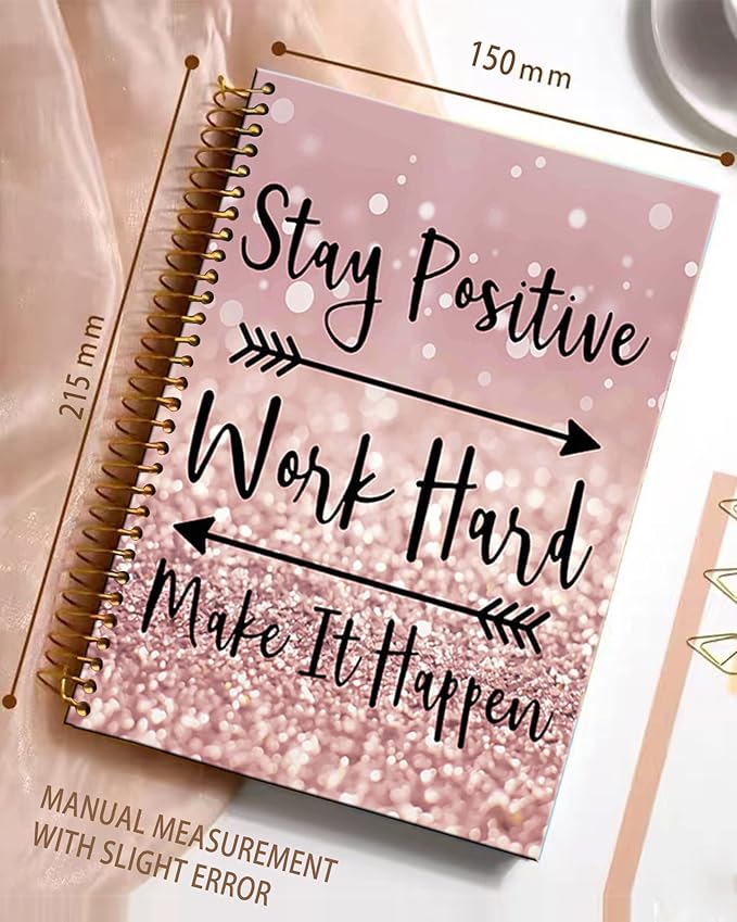 iampanda Spiral Journal Notebook,Strong TwinWire Binding with Premium Paper for Girl Women,Rose Gold and Silver Glitter Design 60 Sheets A5 College Ruled NotebookJournal,Perfect for School Office