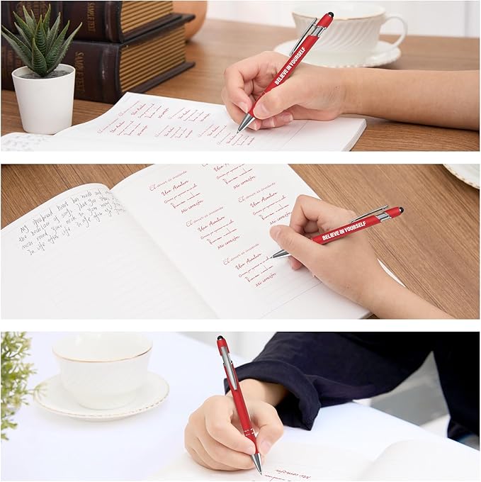 Funny Pens, 12 Pcs Pens Fine Point Smooth Writing Pens, Inspirational Ballpoint Pens with Screens Touch Stylus Tips, Red Ink 1.0 Mm Pens Gift Office Desk Accessories, Motivational Stylus Pens