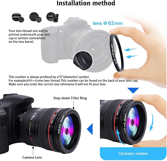 62mm Lens to 55mm Camera Lens Adapter, 62mm-55mm Filter Step-Down Ring - Image 4